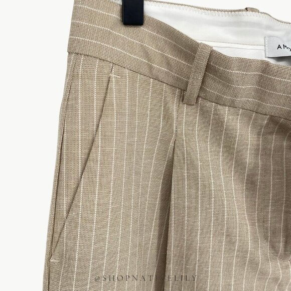 NWT Amour Vert Women’s Pleated Wide Leg Trouser | Sz 8 | Natural (Tan) Striped - Picture 14 of 15